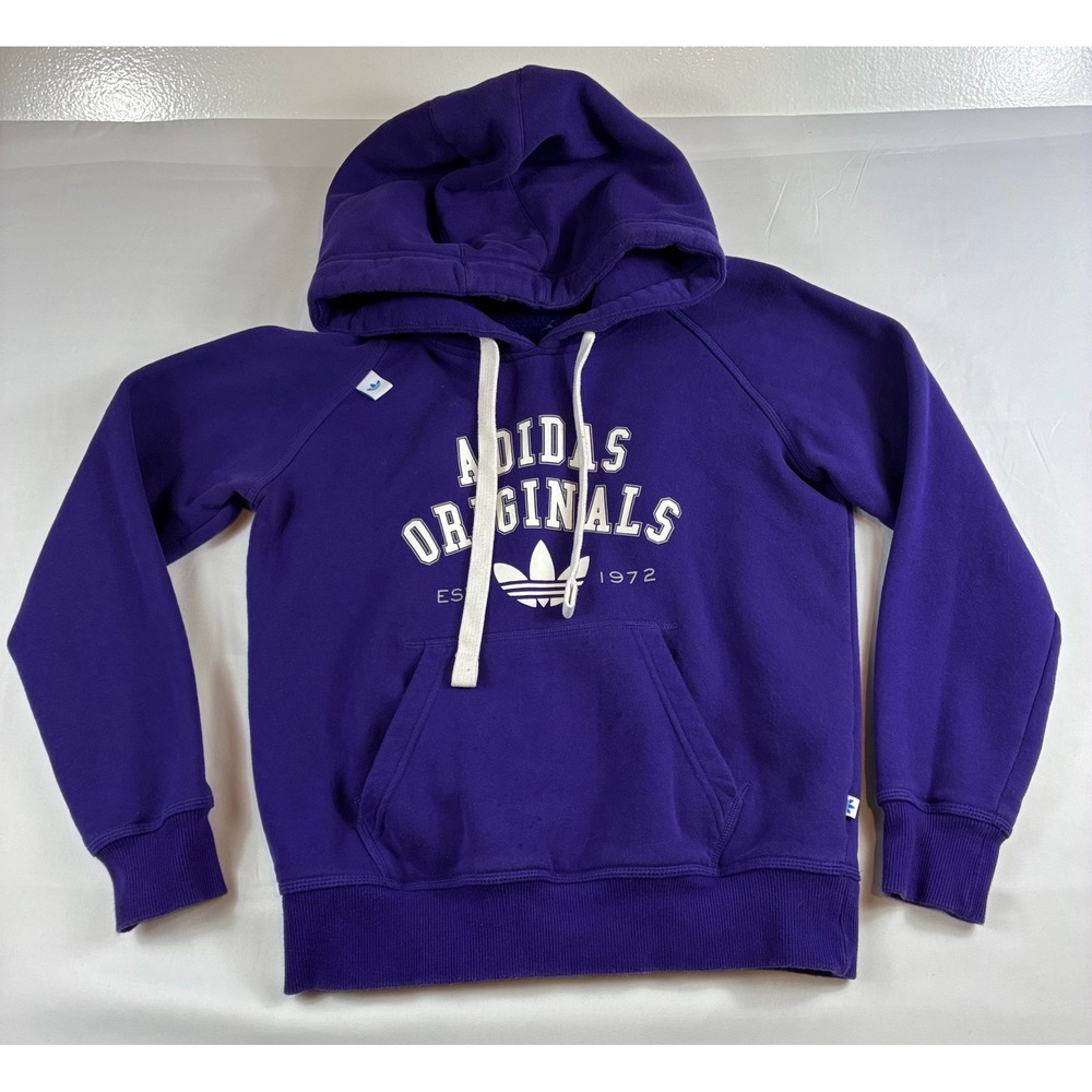Adidas Originals Hoodie Women Small Purple Trefoil Graphic Pullover Sweatshirt
